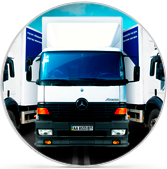 Круглая иконка с изображением грузового мерседеса